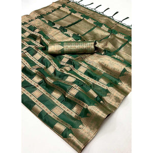 green-woven-cotton-blend-saree-with-tassels