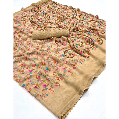 Chikoo Floral Printed Georgette Saree