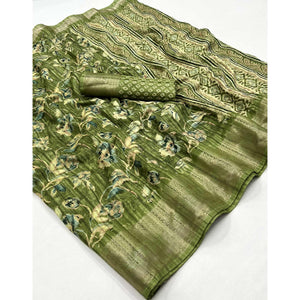 green-printed-with-woven-border-cotton-blend-saree