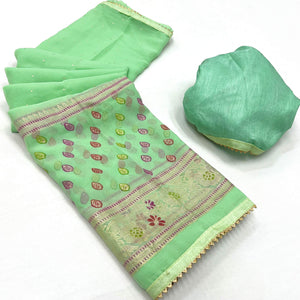 green-foil-printed-georgette-saree-5