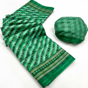 green-digital-printed-cotton-blend-saree-with-fancy-border