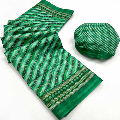 green-digital-printed-cotton-blend-saree-with-fancy-border