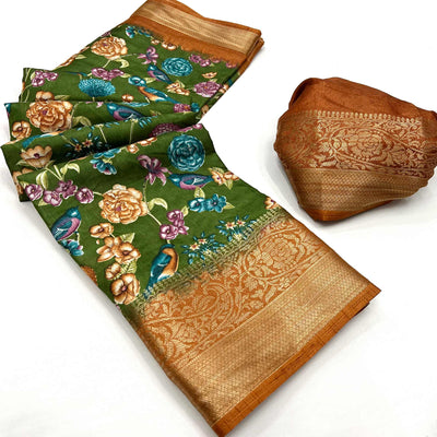 green-floral-printed-dola-silk-saree-3