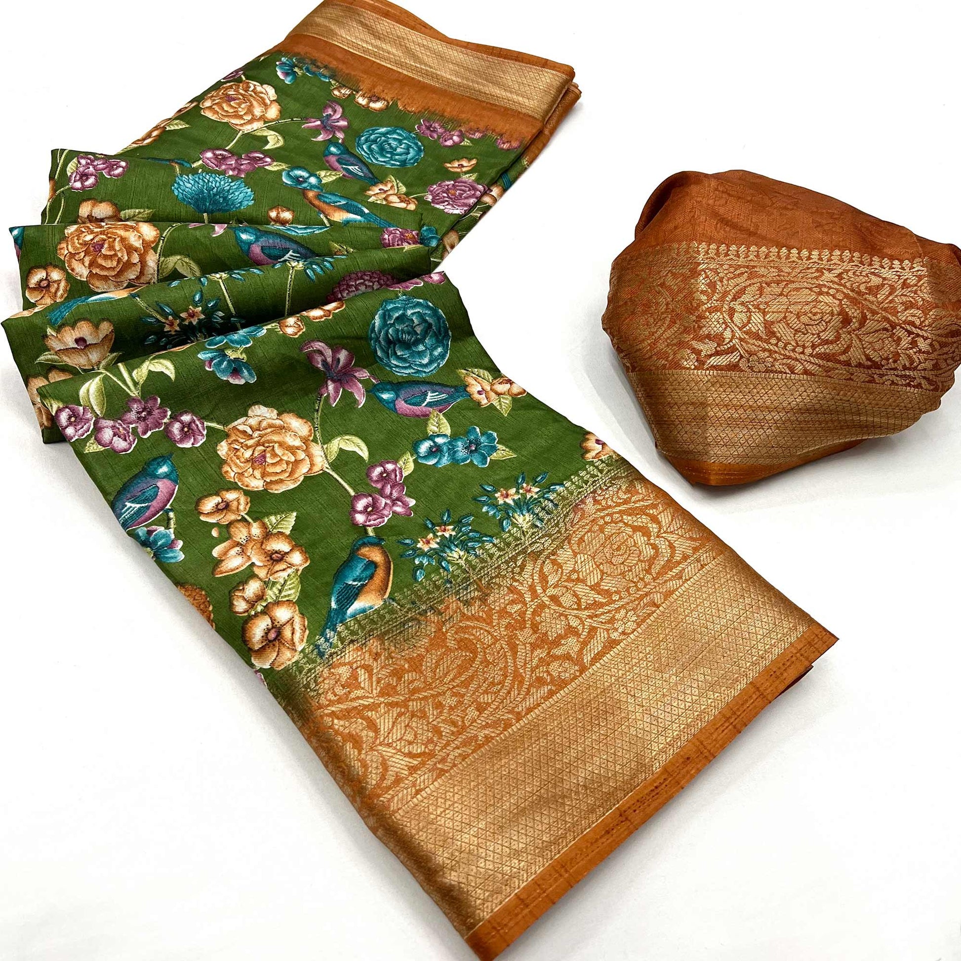 green-floral-printed-dola-silk-saree-3