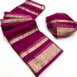 Magenta Woven Organza Saree