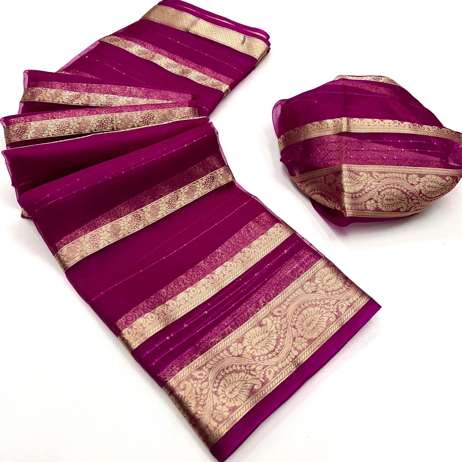 Magenta Woven Organza Saree