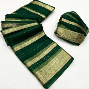 Bottle Green Woven Organza Saree