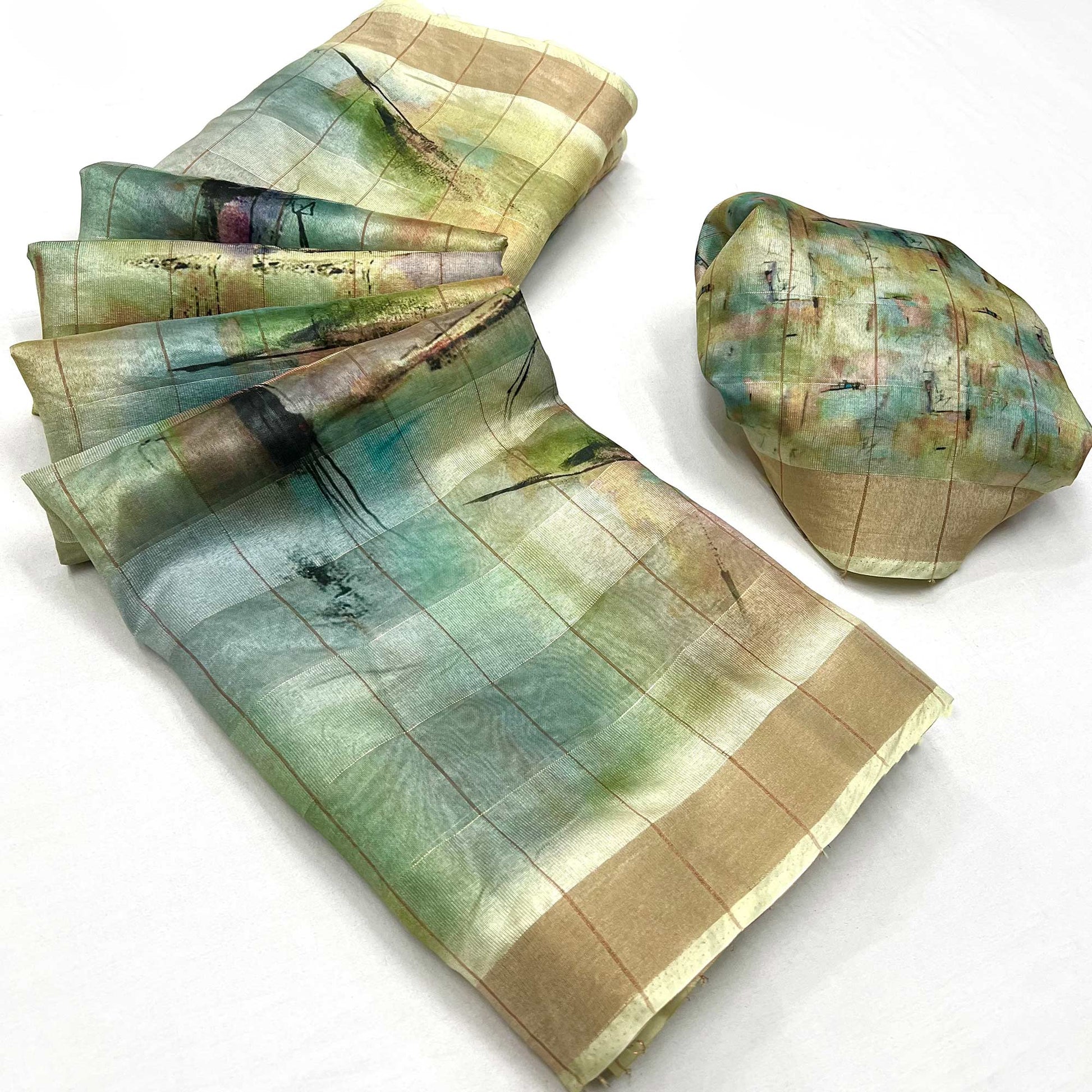 green-digital-printed-cotton-blend-saree-with-jacquard-border