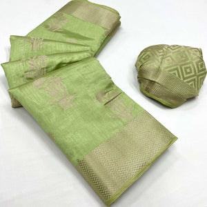 green-floral-woven-raw-silk-saree