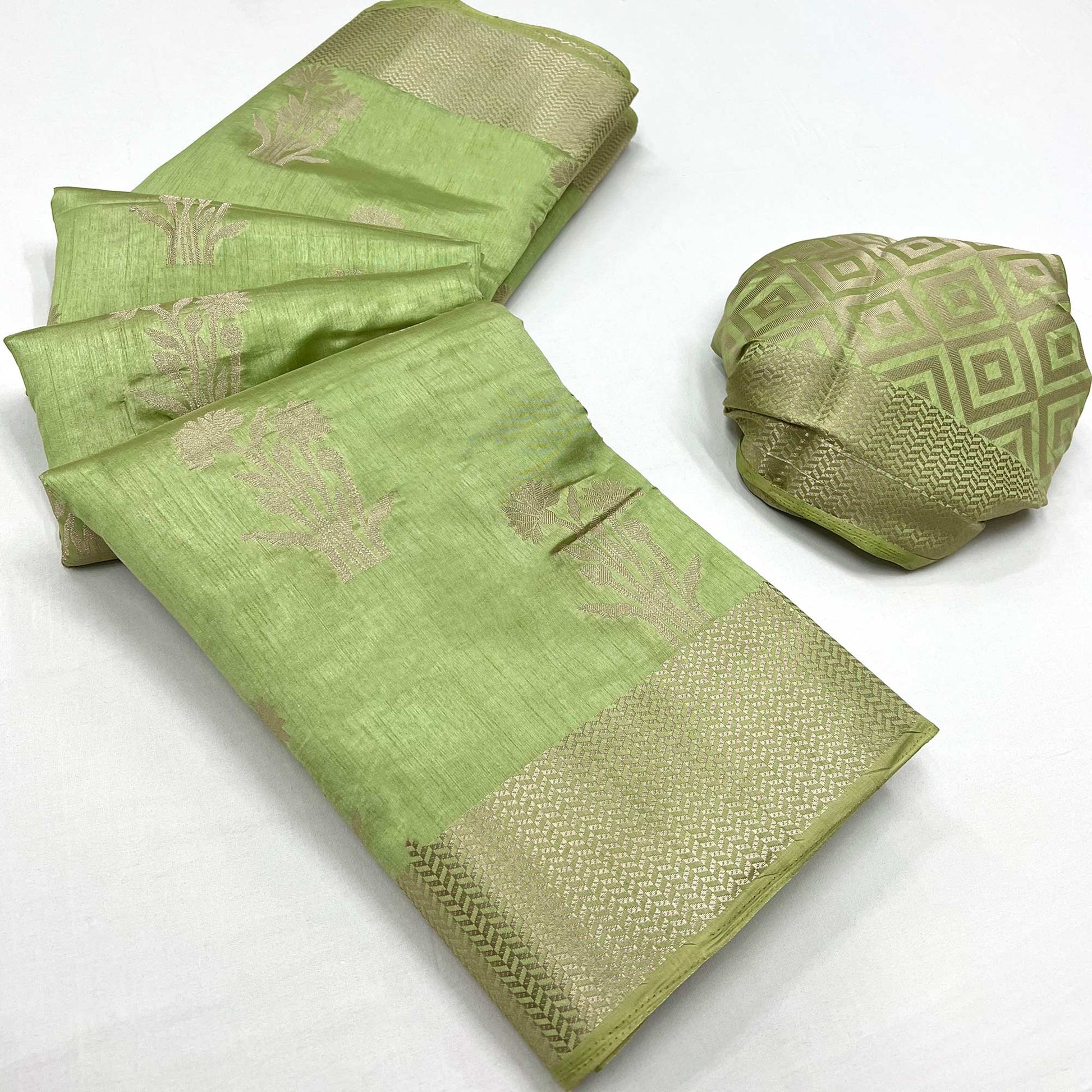 green-floral-woven-raw-silk-saree