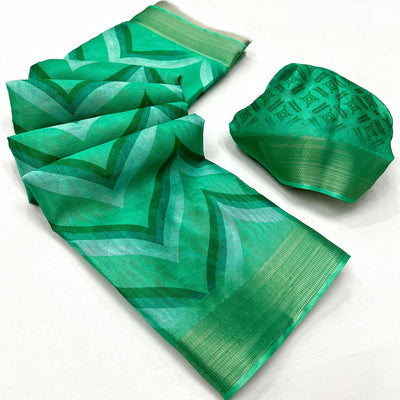 green-digital-printed-cotton-blend-saree-with-zari-border