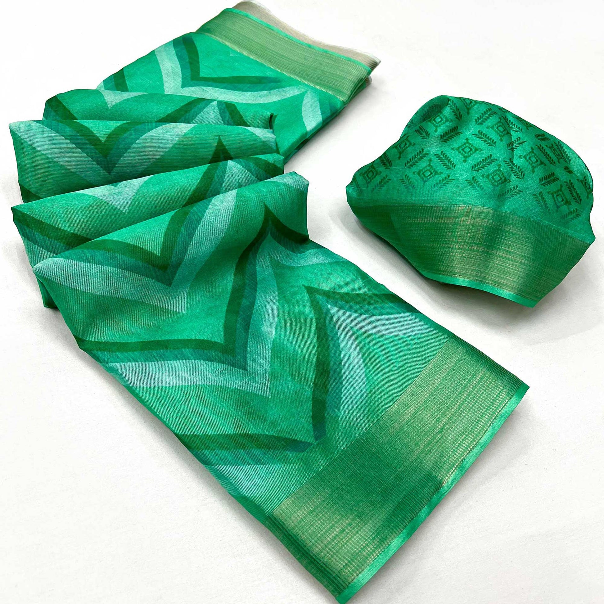 green-digital-printed-cotton-blend-saree-with-zari-border