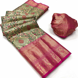 green-pink-floral-woven-kanjivaram-silk-saree