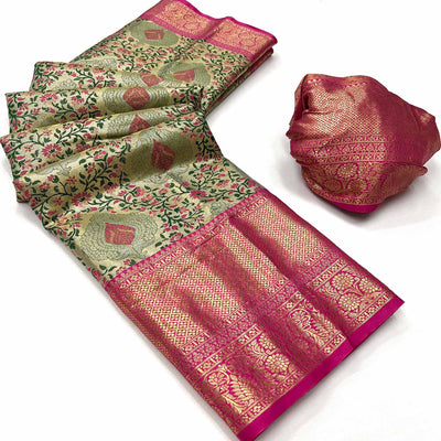 green-pink-floral-woven-kanjivaram-silk-saree