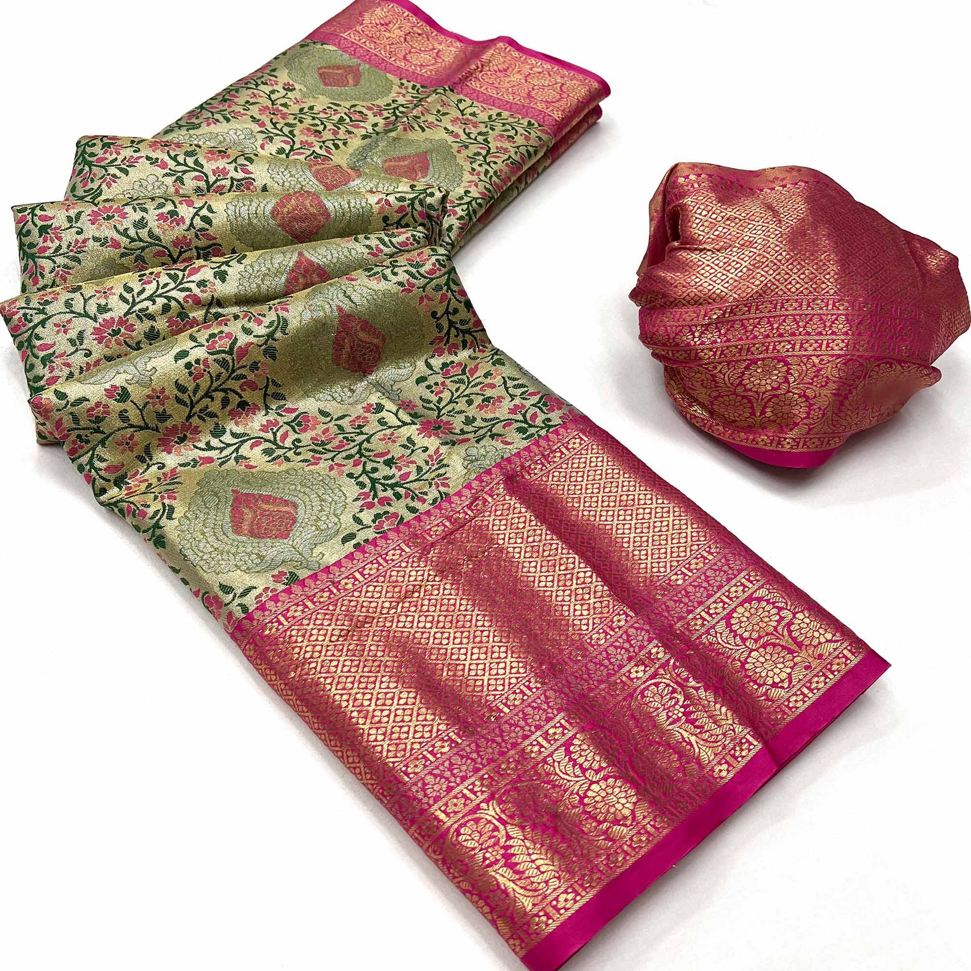 green-pink-floral-woven-kanjivaram-silk-saree