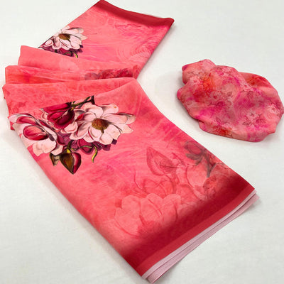 Gajari Pink Floral Digital Printed Georgette Saree