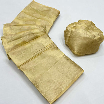 Cream Woven Organza Saree