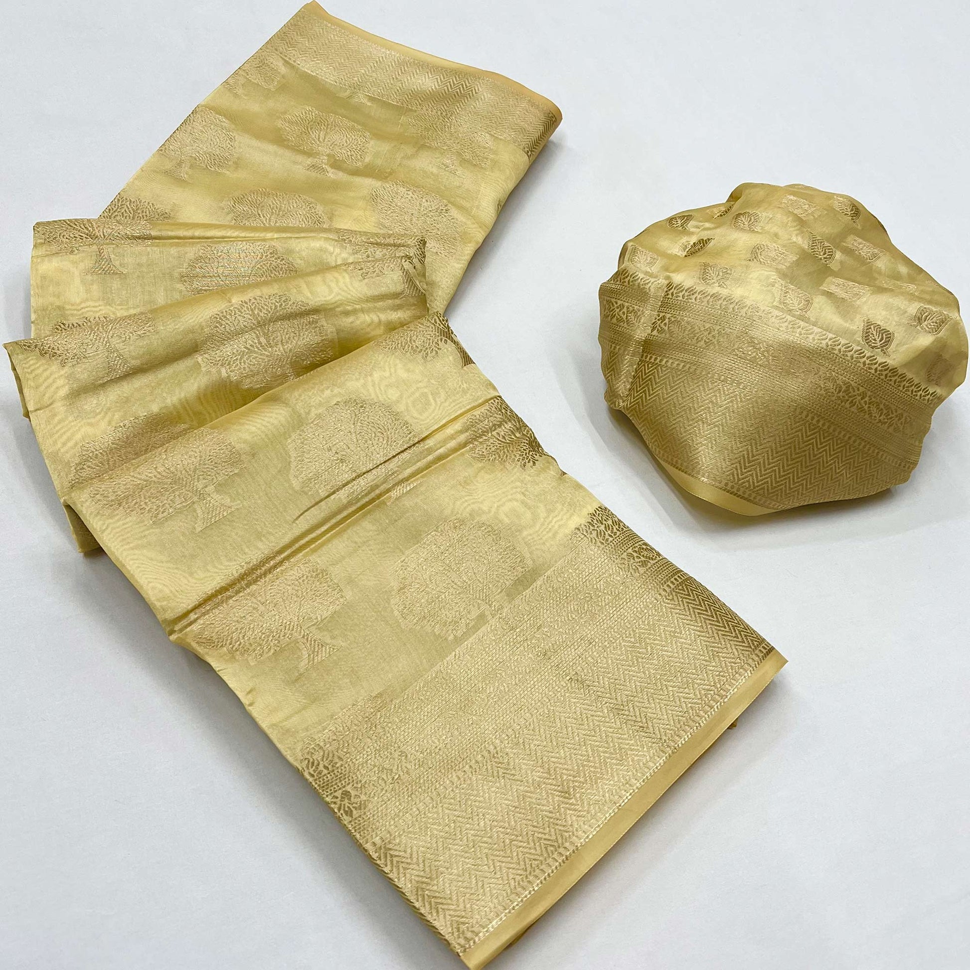 Cream Woven Organza Saree
