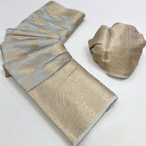Grey Woven Organza Saree