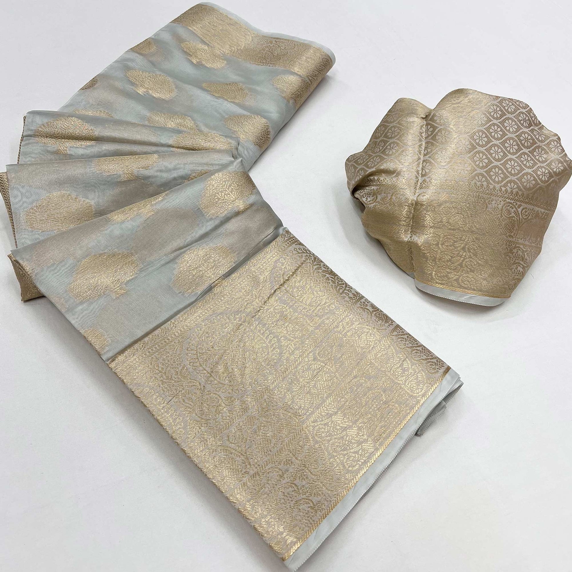 Grey Woven Organza Saree