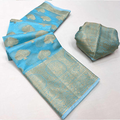 Blue Woven Organza Saree