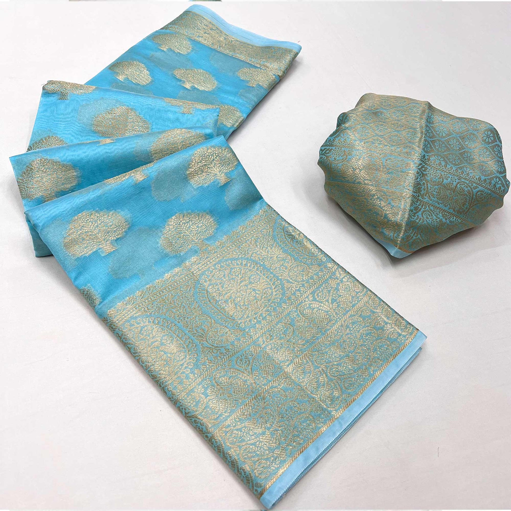 Blue Woven Organza Saree
