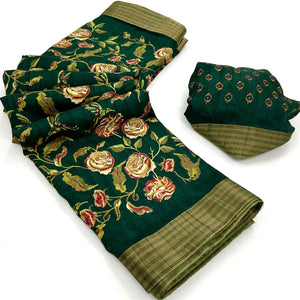 green-floral-printed-cotton-blend-saree-2