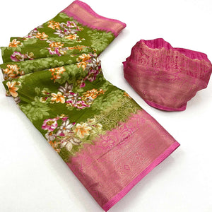 green-floral-printed-with-woven-border-dola-silk-saree-1