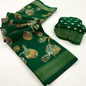 green-floral-printed-dola-silk-saree-4
