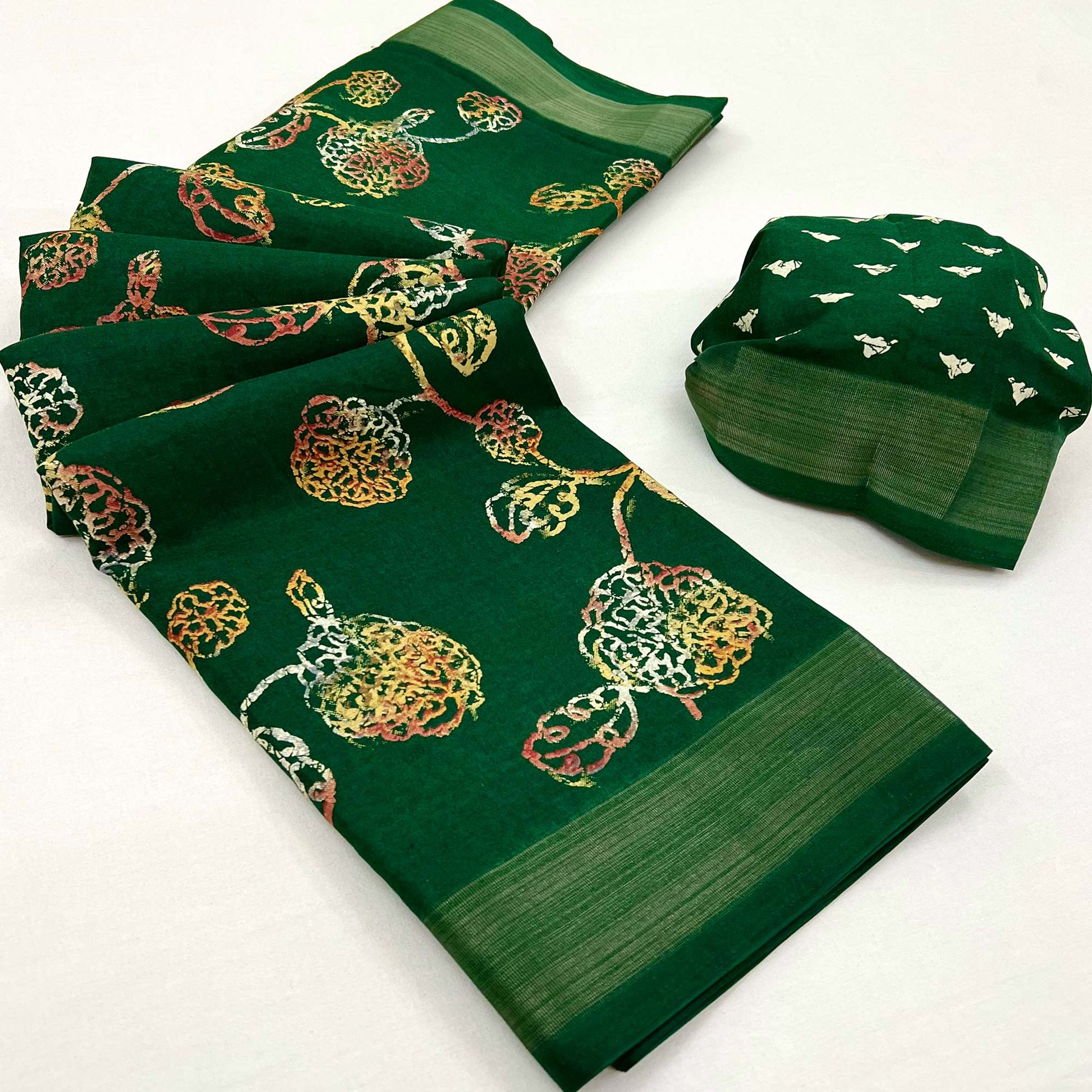 green-floral-printed-dola-silk-saree-4
