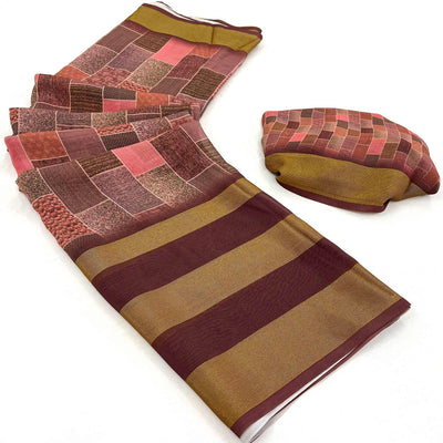 Brown Digital Printed Georgette Saree