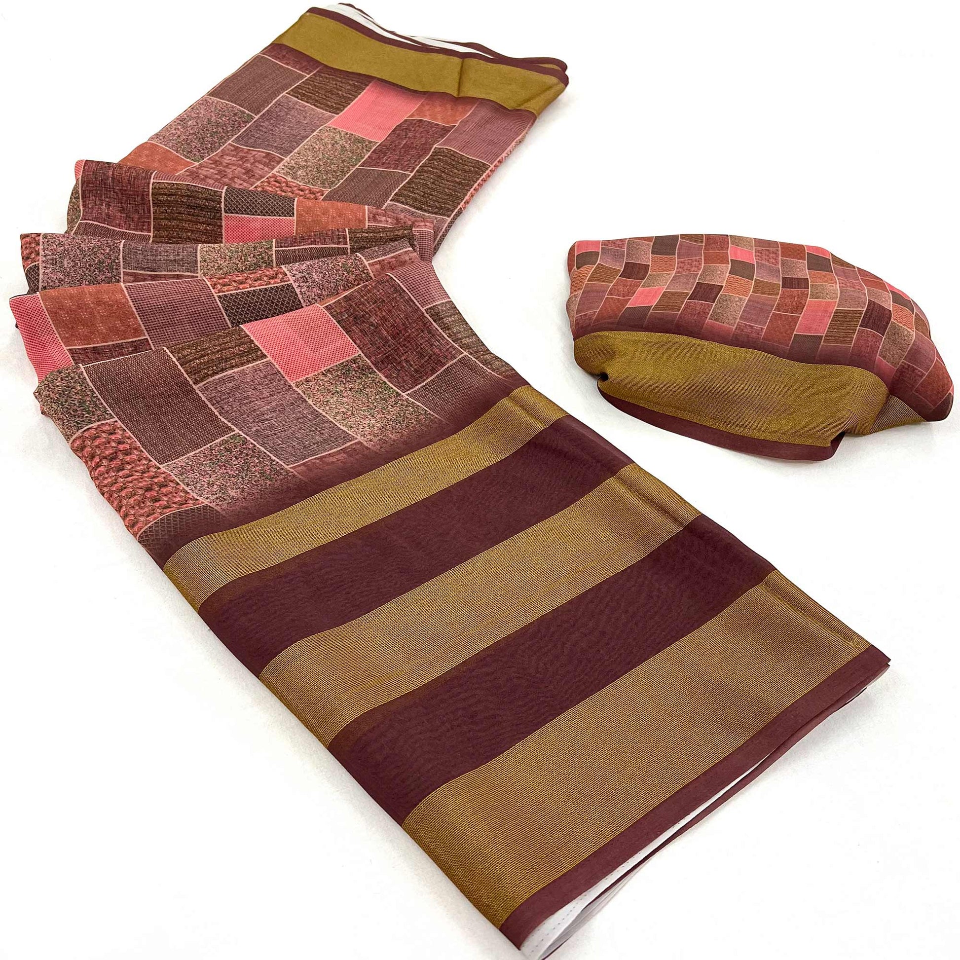 Brown Digital Printed Georgette Saree