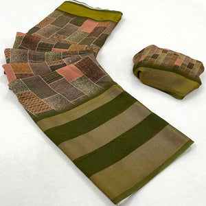 Mehedi Green Digital Printed Georgette Saree