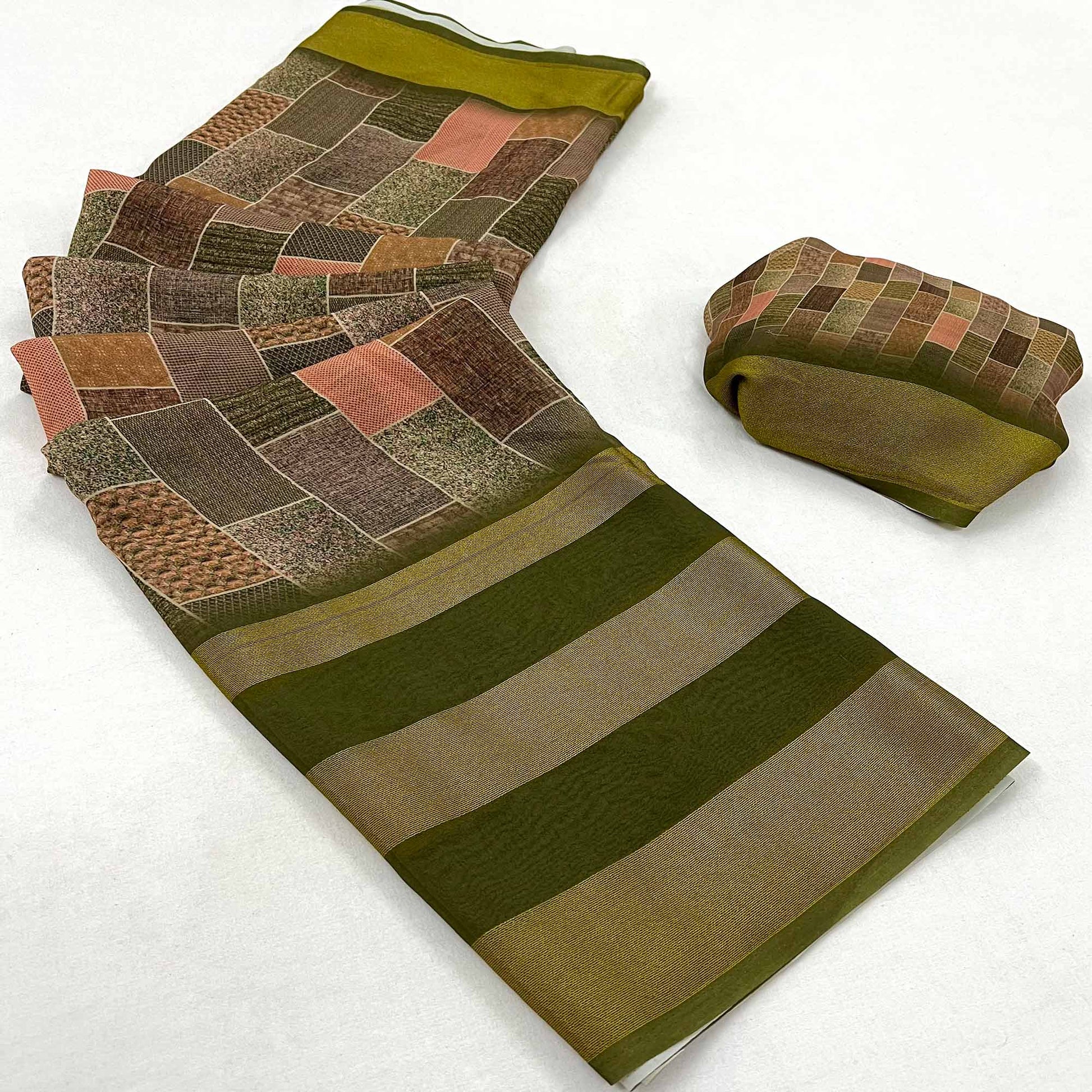 Mehedi Green Digital Printed Georgette Saree