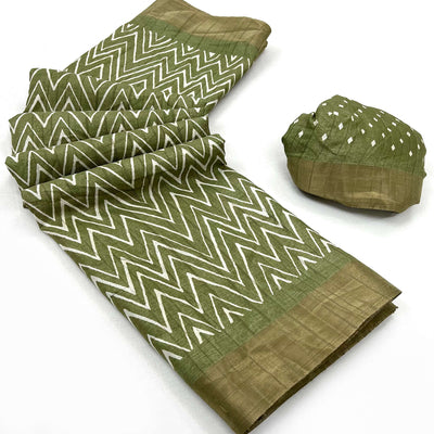 green-printed-cotton-blend-saree-with-woven-border-1