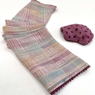 Mauve Printed Georgette Saree With Fancy Border