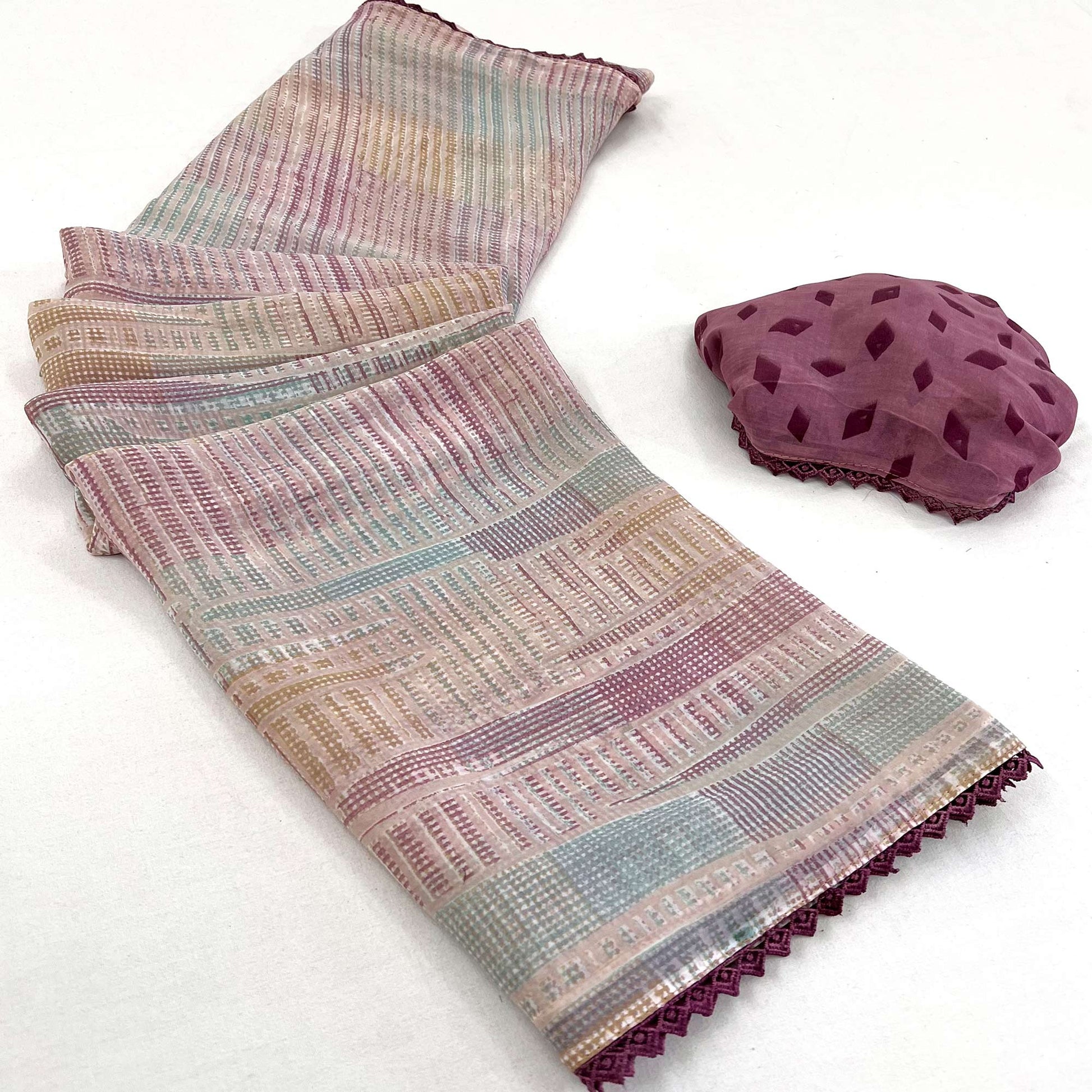 Mauve Printed Georgette Saree With Fancy Border