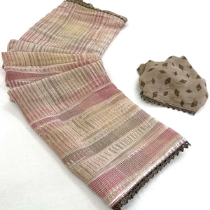 Brown Printed Georgette Saree With Fancy Border