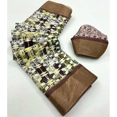 Multicolor Digital Printed With Woven Border Cotton Silk Saree