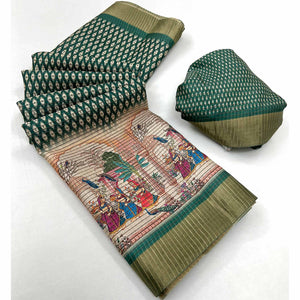 green-digital-printed-with-woven-border-cotton-silk-saree