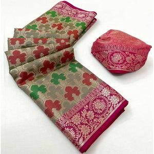 grey-rani-pink-floral-woven-organza-saree