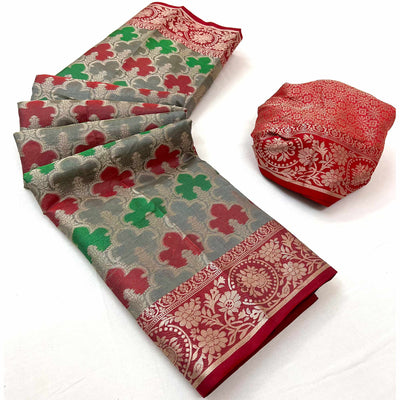 grey-red-floral-woven-organza-saree