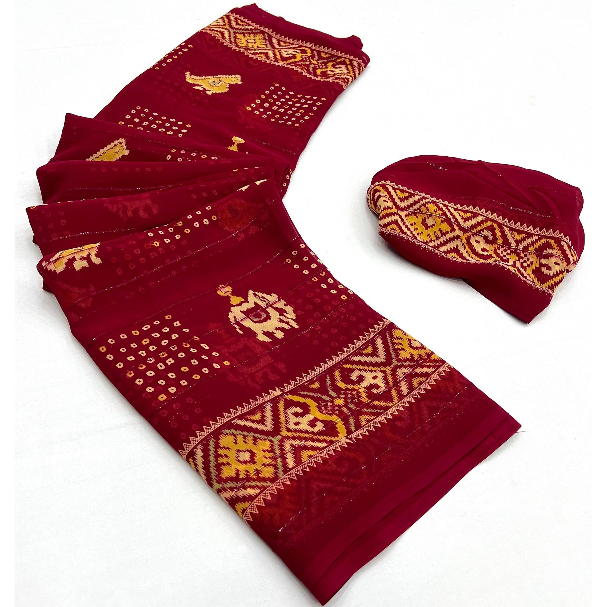 Maroon Bandhani Printed With Sequins Work Georgette Saree