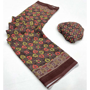 Brown Bandhani Digital Printed Georgette Saree