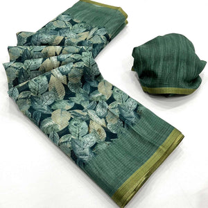 green-digital-printed-cotton-blend-saree