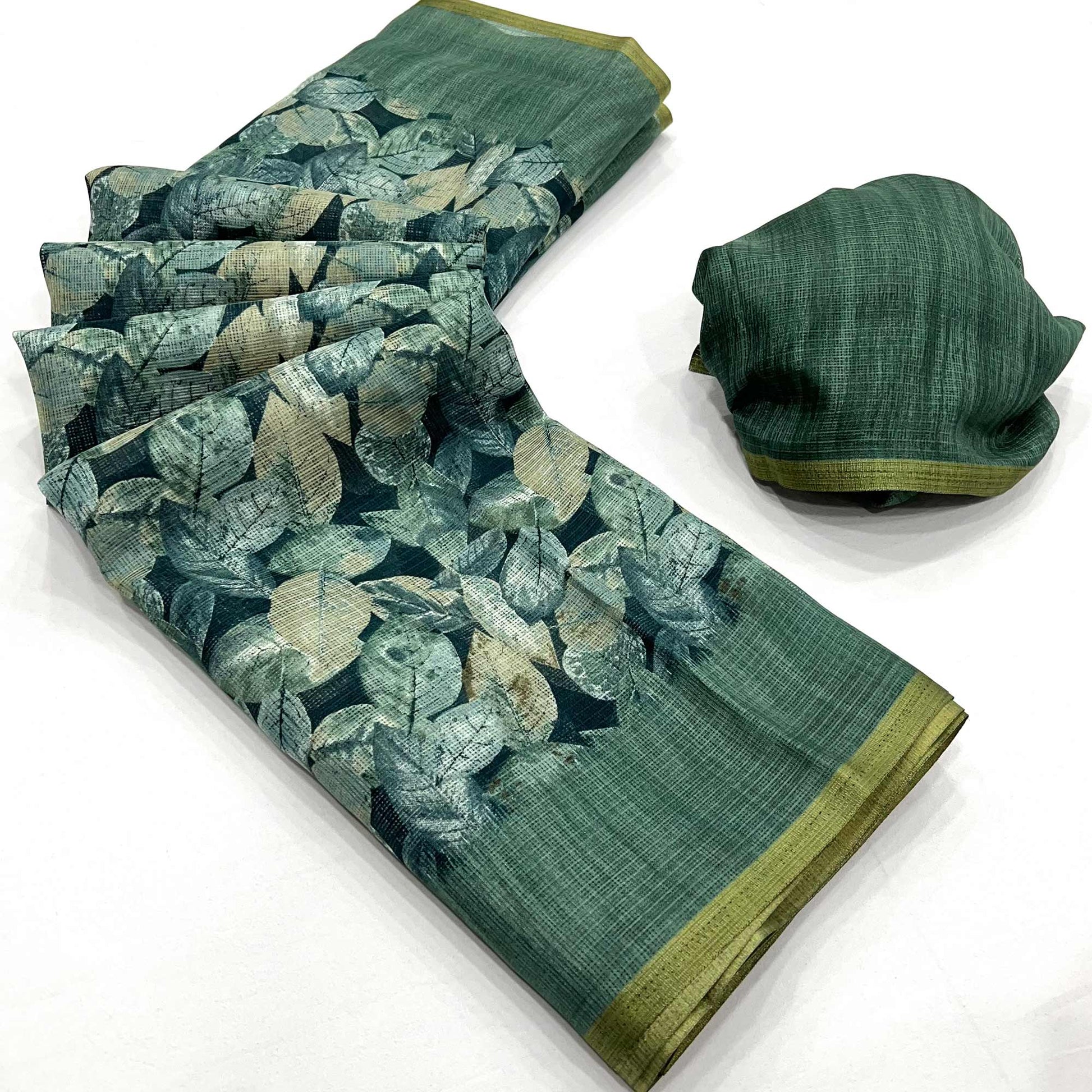green-digital-printed-cotton-blend-saree