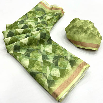 green-digital-geometric-printed-cotton-blend-saree-with-weaving-border