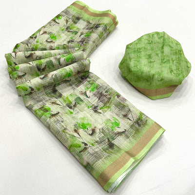 green-floral-digital-printed-cotton-blend-saree-with-weaving-border