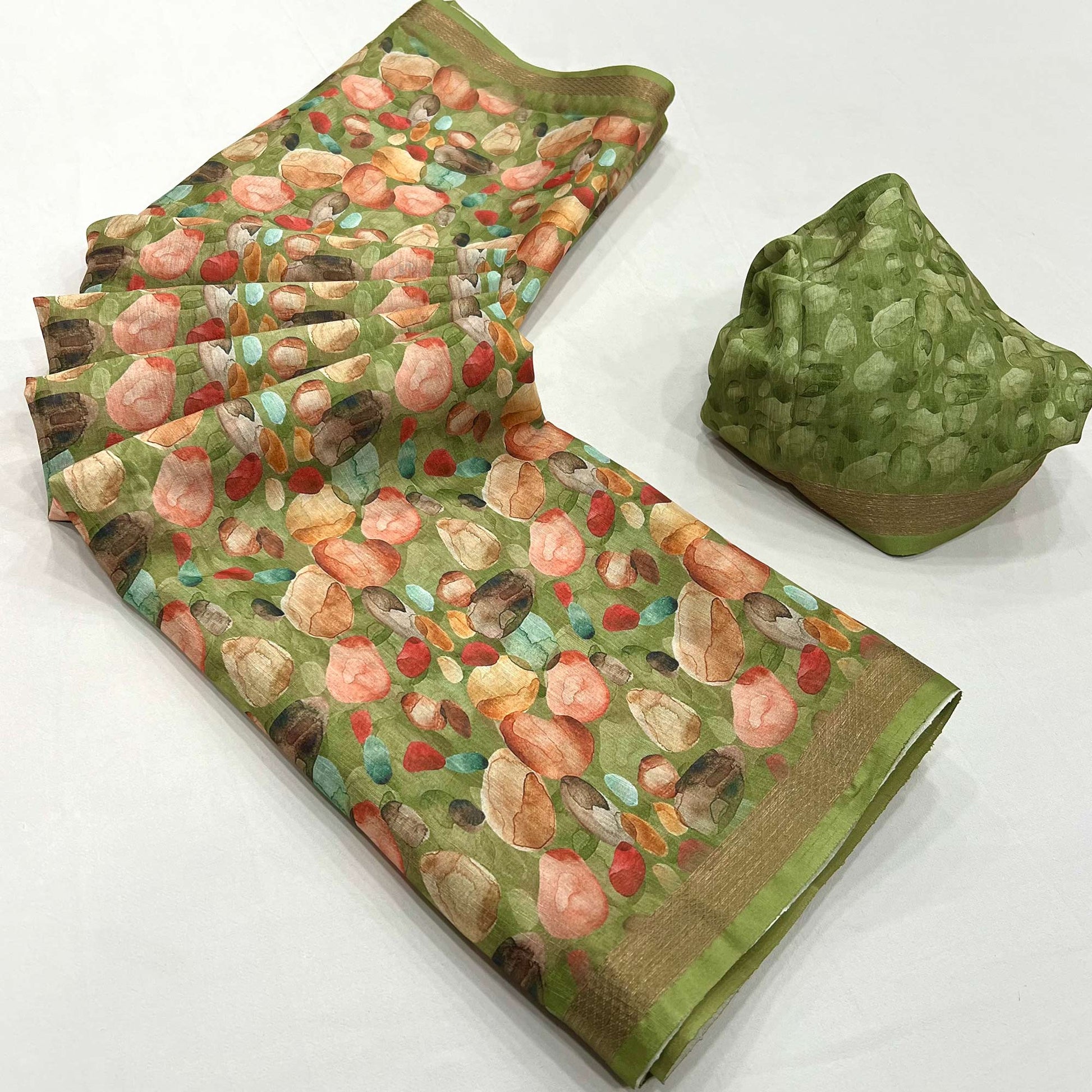 green-digital-printed-cotton-blend-saree-with-weaving-border-1