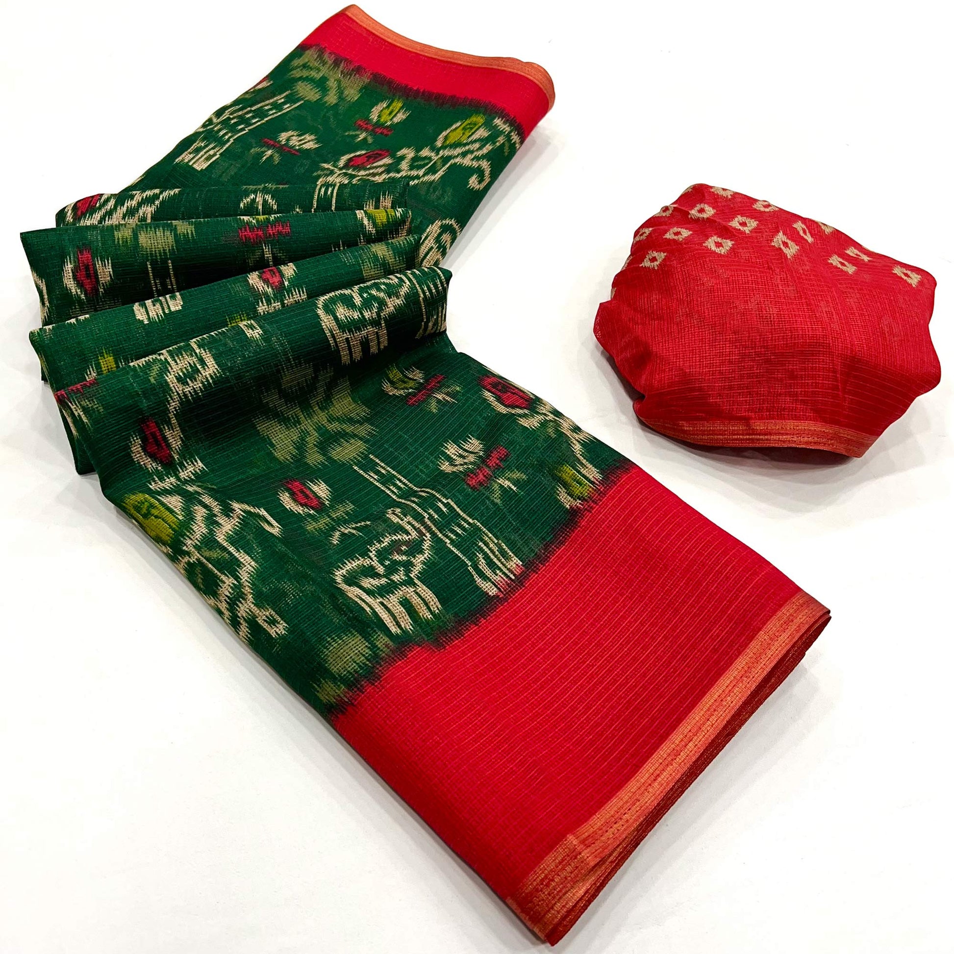 green-printed-kota-doria-saree-with-woven-border